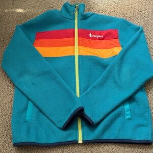 Cotopaxi Teal Fleece Jacket with Multicolor Stripes